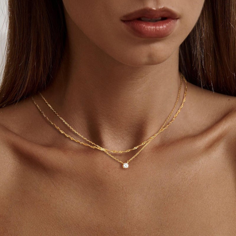 Tewiky Dainty 14k Gold Plated/Silver Cubic Zirconia Necklaces for Women, Simple CZ Jewelry Necklaces Trendy Gifts - Image 2